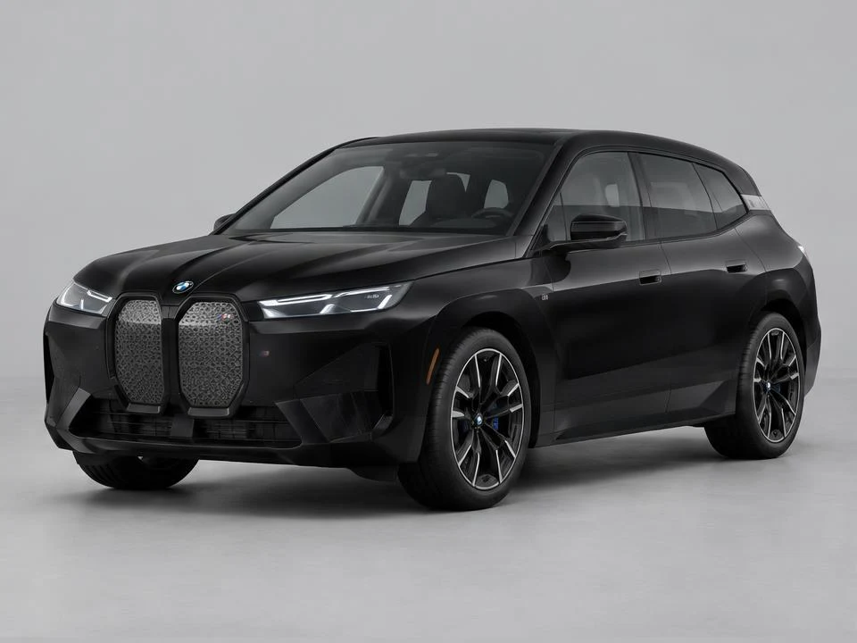 Generated illustration of a Black Sapphire Metallic 2025 BMW iX; not a photograph of the actual vehicle for sale