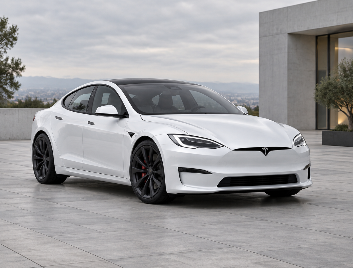 Generated illustration of a White 2021 Tesla Model S; not a photograph of the actual vehicle for sale